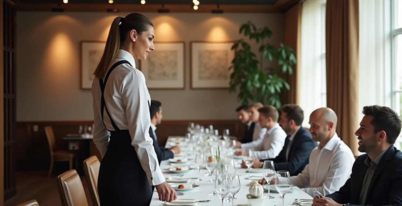 Vue latérale d'un serveur démontrant la position correcte du bras et du plateau