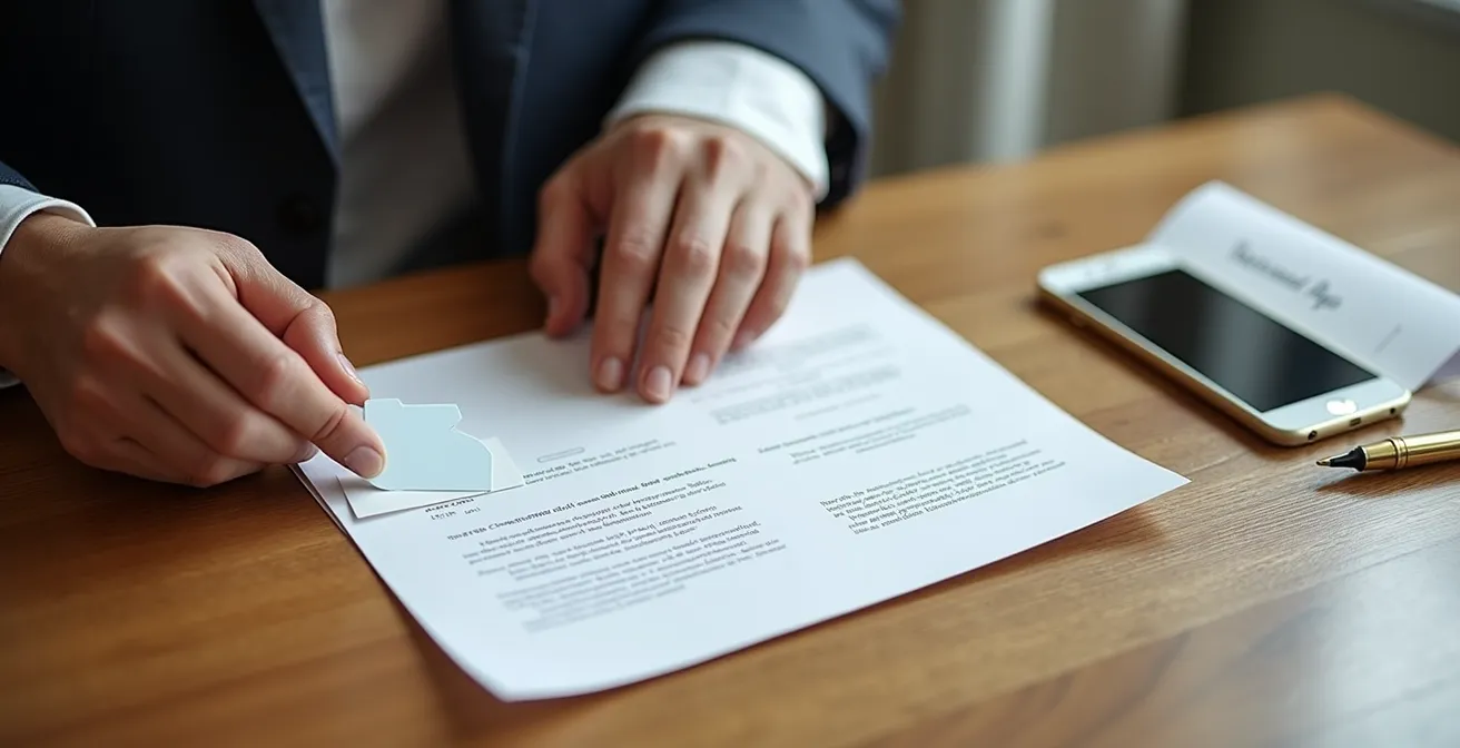 Mains organisant des documents de candidature sur bureau professionnel