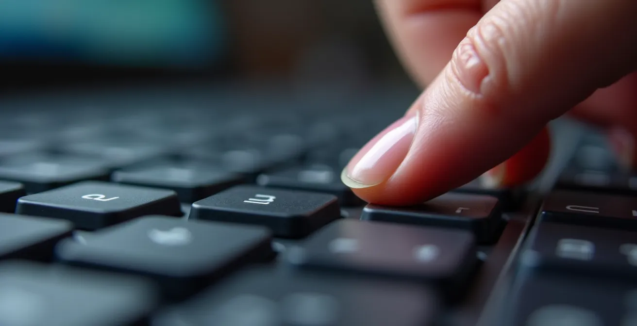 Vue macro d'un doigt appuyant sur une touche de clavier d'ordinateur