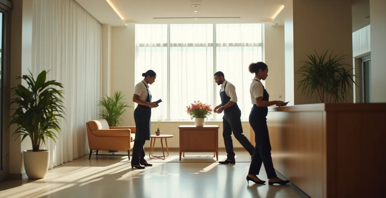 Équipe multiculturelle travaillant ensemble dans un environnement hôtelier