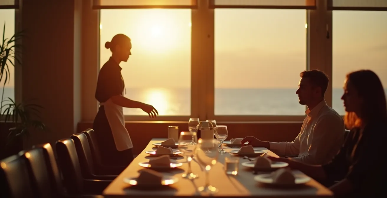 Serveur proposant élégamment le café en fin de repas à une table