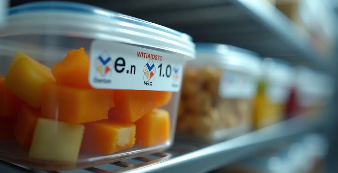 Système d'organisation pour étiquetage des plats témoins avec contenants et étiquettes datées